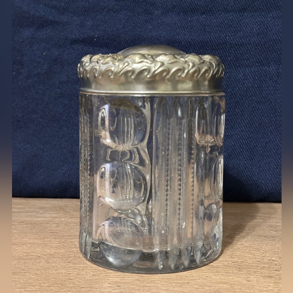 Vintage Clear Glass tobacco/biscuit Jar with Decorative metal lid